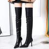 Bigtree Shoes Fashion Simple Soft Leather Women Long Boots Autumn Winter Pointed Toe Thin High Heel Over The Knee Black Boots