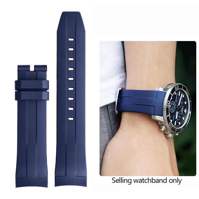 Curved End Rubber Watchband For Tissot 1853 Starfish Diving T120 Silicone Strap T120417A Wrist Bracelet 22mm Male Black Blue