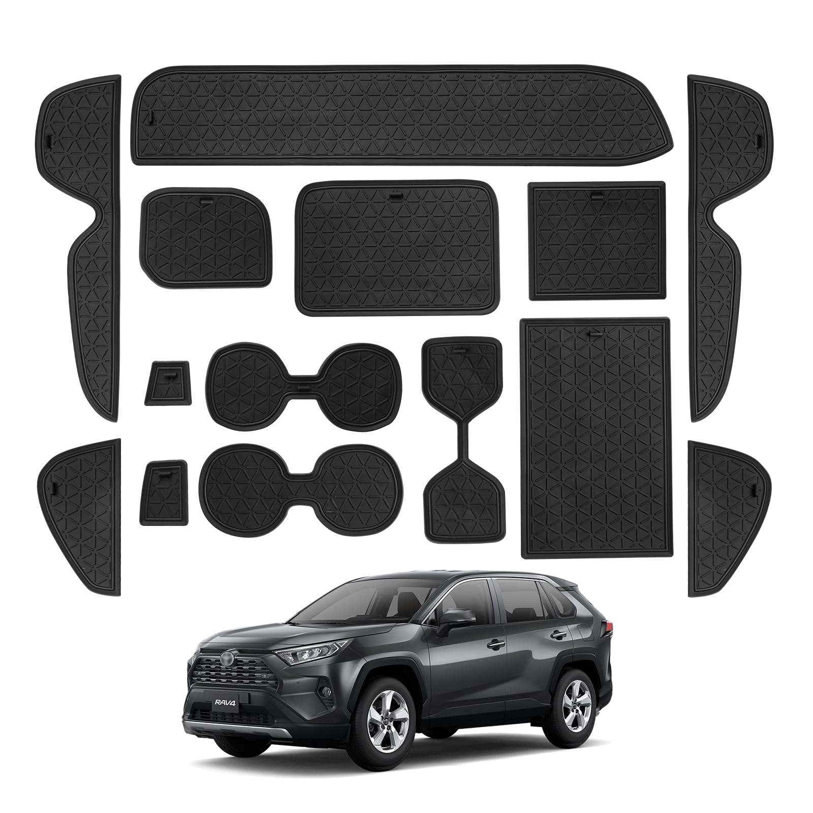 

LANGBEAN Внутренние резиновые коврики для Toyota RAV4 Карман двери Защита от царапин и шума Комплект из 12 штук, изготовленный на заказ для RAV4 (50-я серия), Нескользящие коврики, Предотвращение, Аксессуары, чёрный