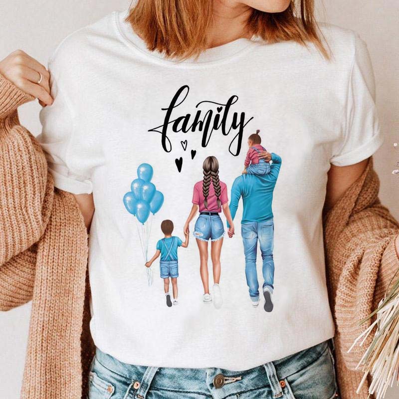 Maycaur Women Cartoon Mom Mother Boy Girl Print Mother Lady T-shirts Casual Top T Shirt Ladies Womens Graphic Female Tee T-Shirt