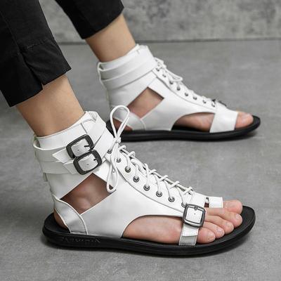 Sandálias Romanas de Marca de Designer de Luxo 2024 para Homens Verão Sandálias Rasteiras Masculinas Casuais de Praia Sapatos Masculinos Botas Couro Alta Qualidade