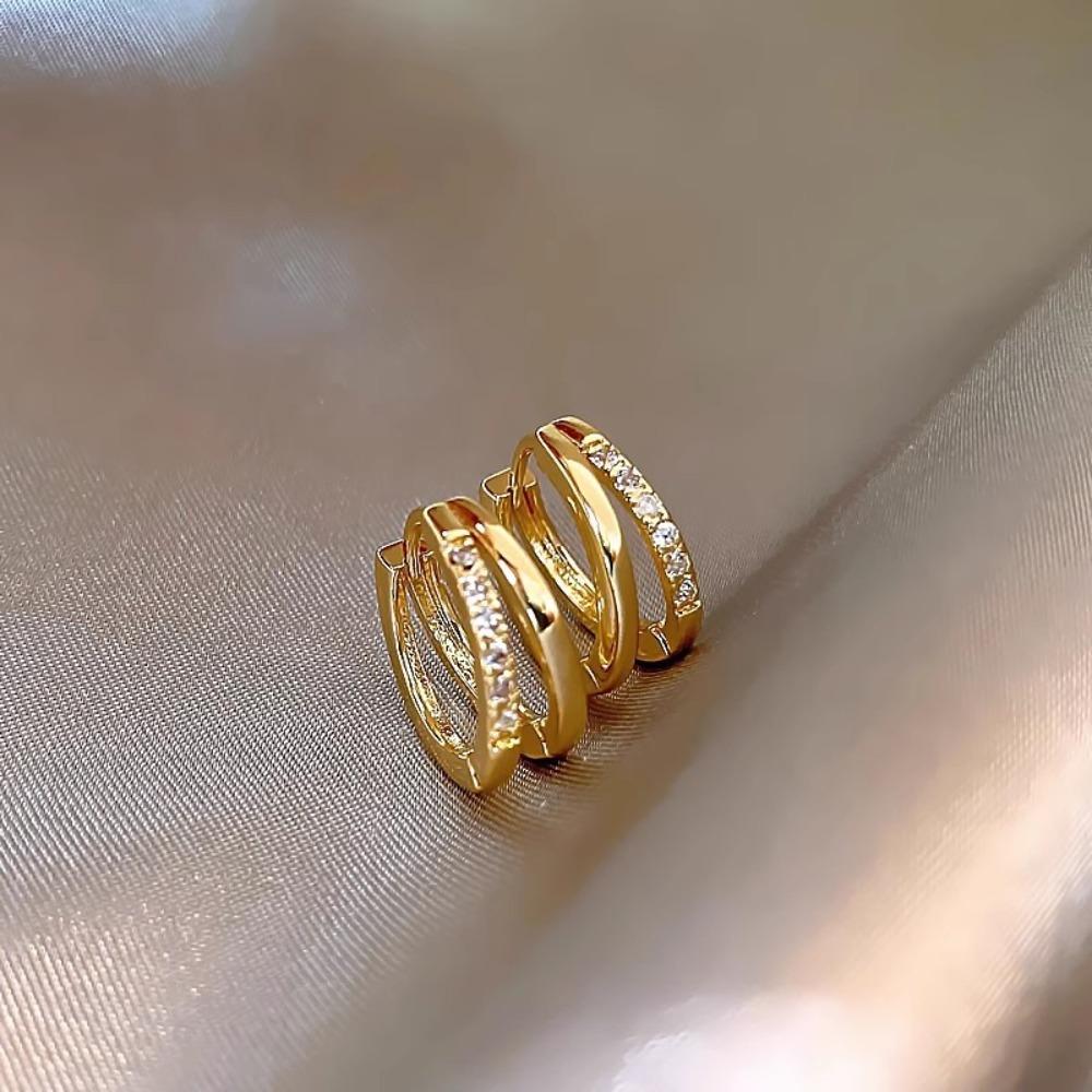 Exquisite Simple Geometric Double Circle Crossing Shiny Zircon Hoop Earrings for Women Stainless Steel Jewelry Accessories Gift