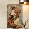 Vintage Long-Haired Lady Metal Tin Sign, Art Nouveau Floral Design, Iron Foil Engraving Wall Decor, Ideal for Garden, Restaurant