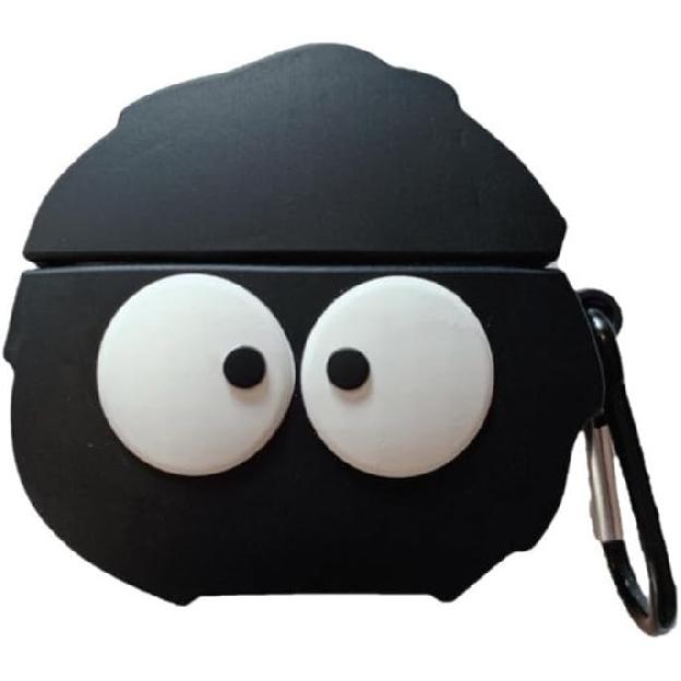 Case Compatible with AirPods 1/2, Super Cute Creative Funny Big Eyes Black Dust Elf Shape Case, Stylish Dust Ball Silicone Earphone Protection Skin