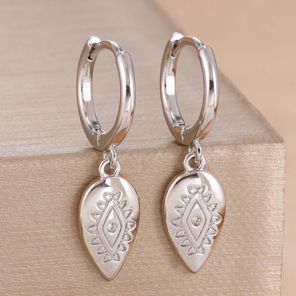 

2PCS Fashion Stainless Steel Leaf Evil Eye Dangle Earrings For Women 14K Gold Plated Zircon Wedding Cartilage Piercing Jewelry