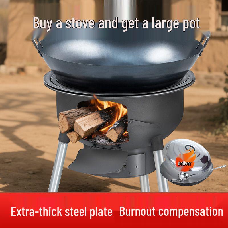Thickened Movable Outdoor Wood-Burning Stove for Large Pots - Perfect for Family Use in Rural Areas