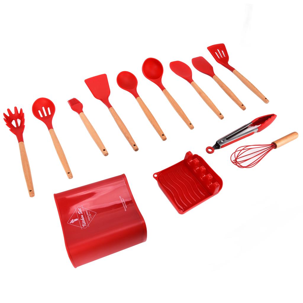 13Pcs Silicone Cooking Utensils Set Non Stick Spatula Shovel Wooden Handle Cooking Tools Set