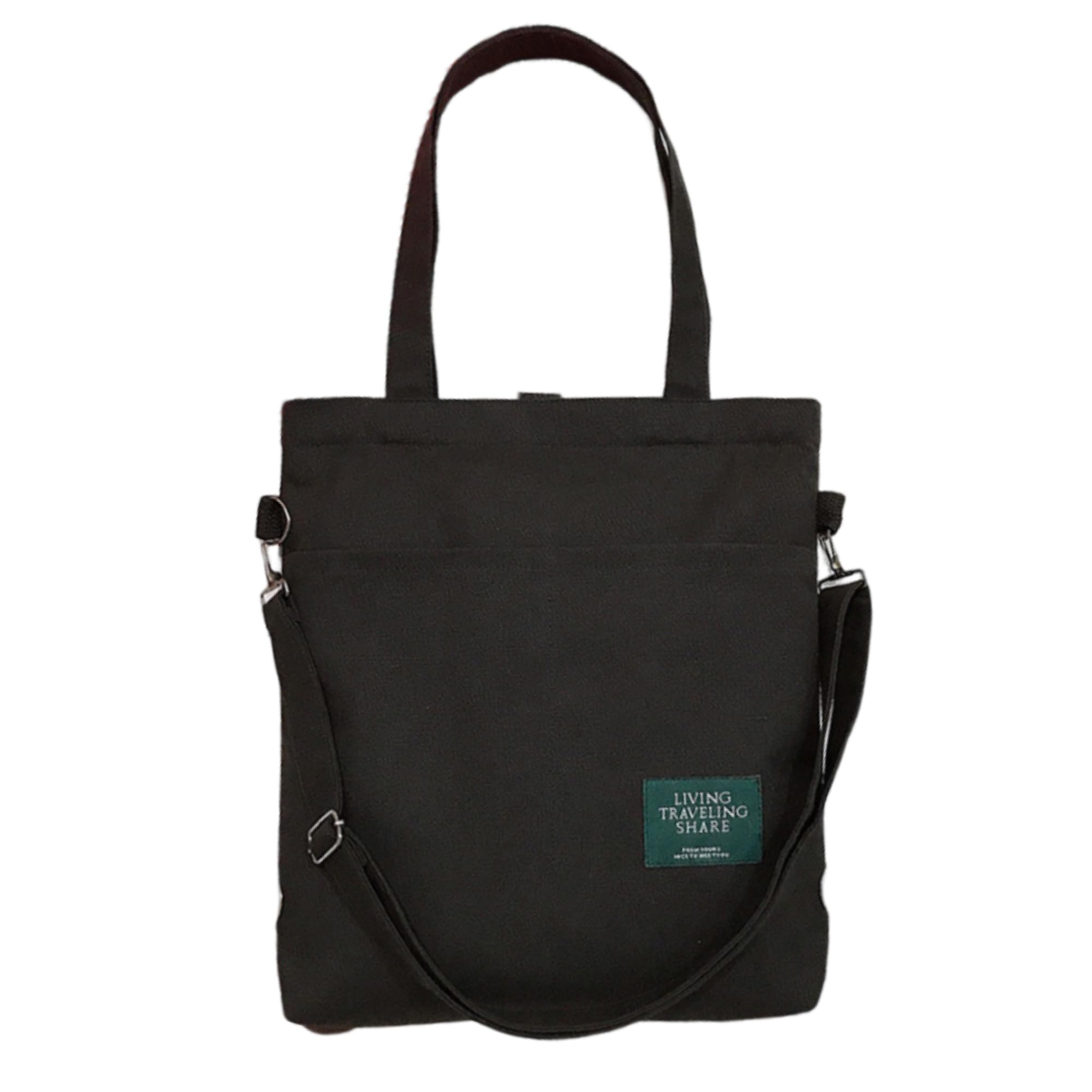 

3-Way Canvas Tote Bag, Handbag, Shoulder Bag, Backpack, Fits Water Bottles, Multiple Pockets, A4 Size (Black)