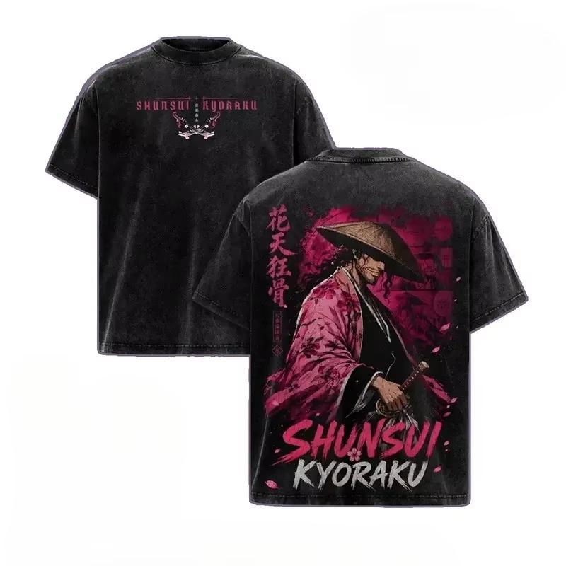 T-shirt Grafica Manga Anime BLEACH Kyoraku Shunsui Uomo Donna Manica Corta Oversize Vintage Lavata Girocollo Cotone Streetwear Moda Harajuku Tee