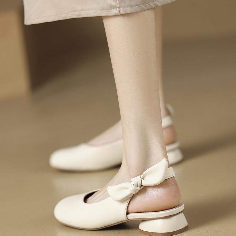 Women's Baotou Sandals 2024 Summer New Butterfly Knot Thick with Low-heel Versatile Comfortable Mary Janes Gentle Single Shoes