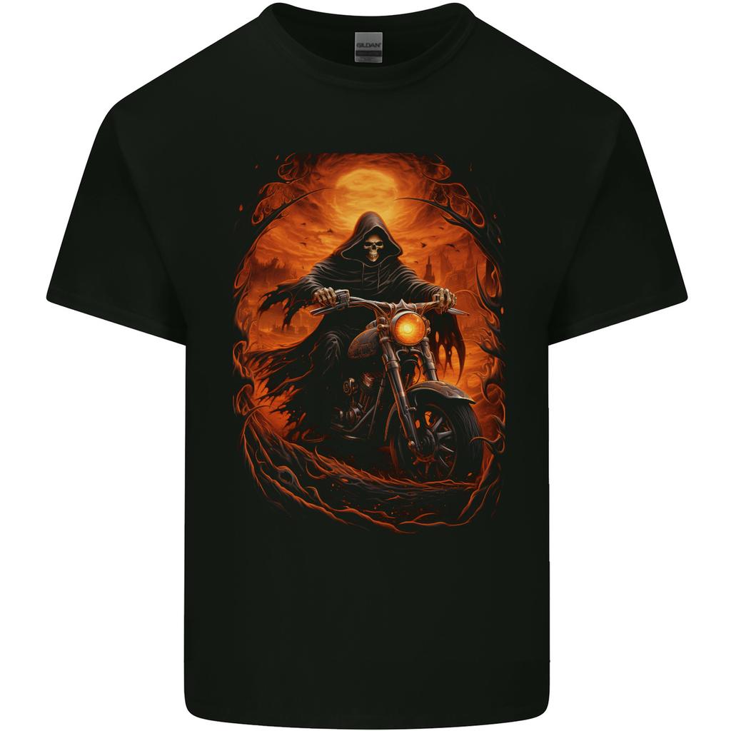 Skull Biker Motorcycle Motorbike Grim Reaper 3 Unisexs Light Cotton TShirt