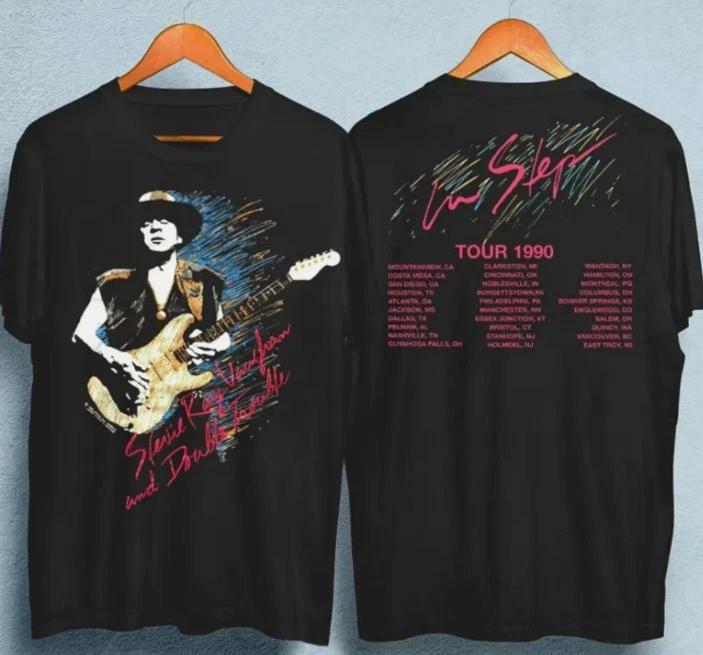Vaughan Ray Stevie 1990 Tour Step Vintage T-shirt Black Unisex For Concert fans M