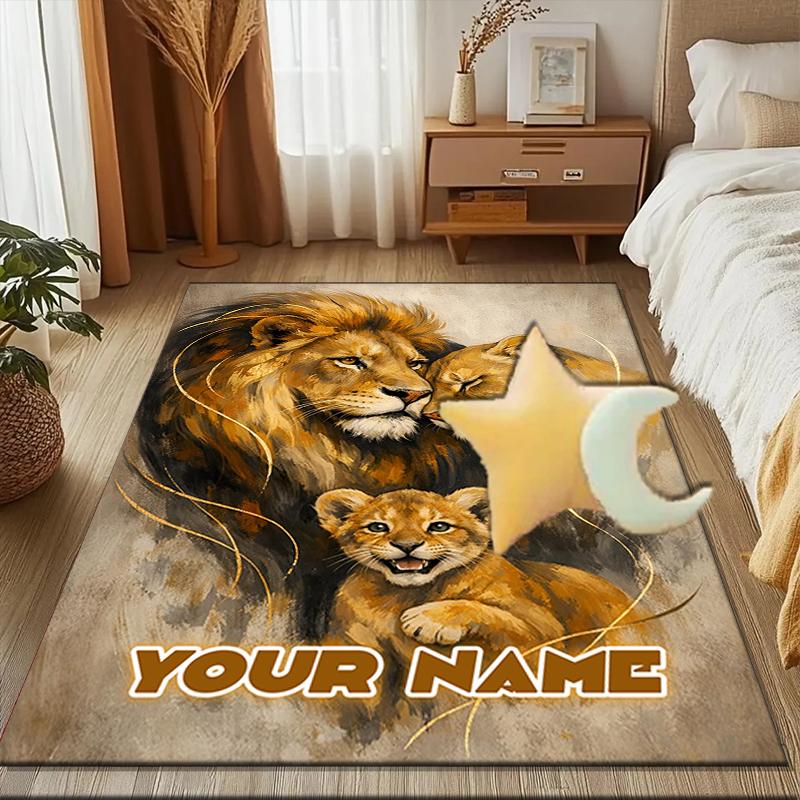 1PC Custom Name Lion Family Portrait Theme Floor Mat Ideal for Living Room, Game Rooms, Office, Bedroom, Office Floor Mat , Floor Mats for Home