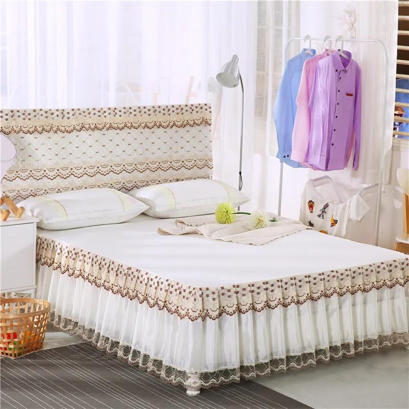 3pcs Set Bed Spread Princess Lace Bed Skirt Solid Color Luxury King Queen Bedspread with 2pcs Pillowcase