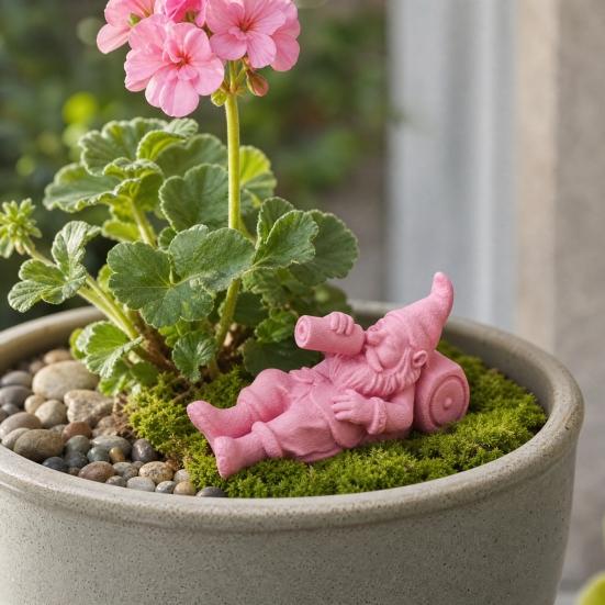 3D Printed Drunken Gnome Figurine, Lying Drinking Dwarf Statue, Matte Pink Decor Ornament with Clear Texture, Stable Base for Garden Flower Pot Desk