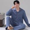 Men's Long-Sleeve Pure Cotton Pajama Set with Lapel - Autumn/Winter Two-Piece Homewear