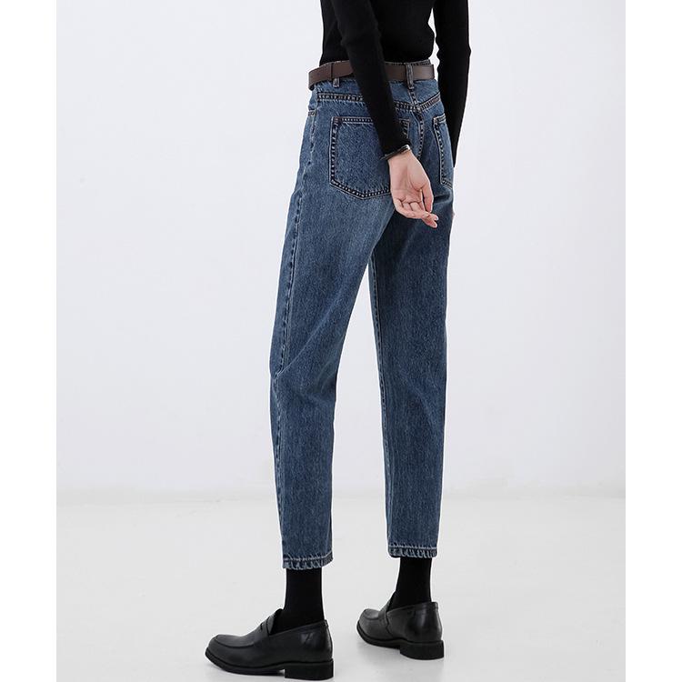 Women's Retro High-Waist Elastic Jeans - Slimming, Straight-Leg, All-Cotton, Loose Fit, Classic Chinese Style.
