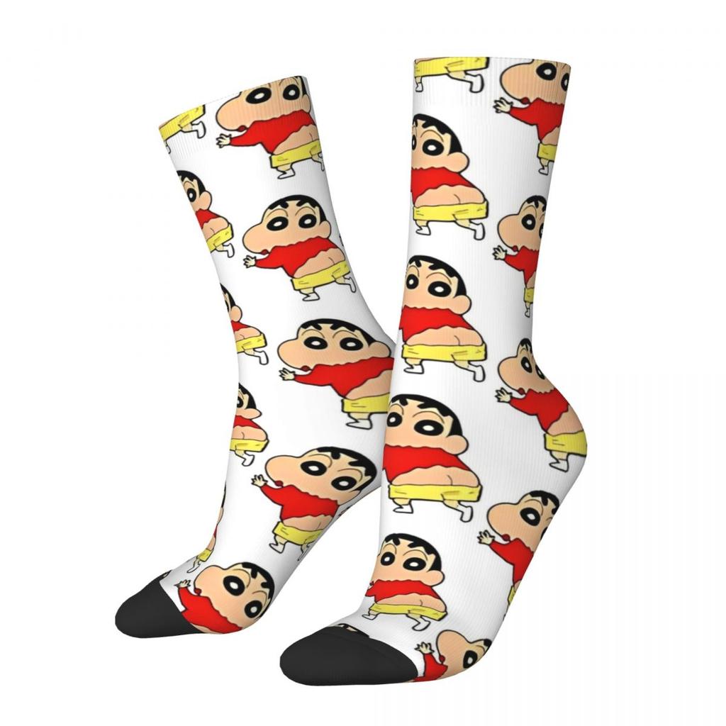 Winter Warm Funny Men's Women's Crayon Shin-Chan Socks Vintage Japanese Kawaii Funny Sweat Absorbing Skateboard Socks