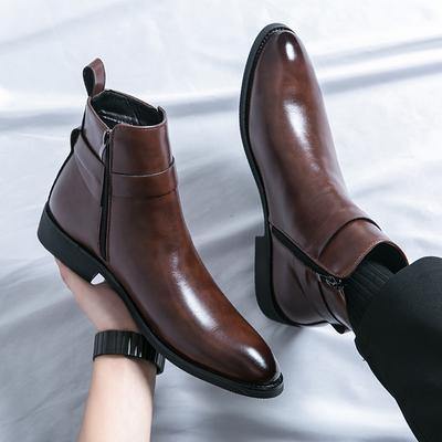 High Top Martin Boots Pointed Explosive Short Boots Chelsea Boots Men'S British Zipper Leather Boots