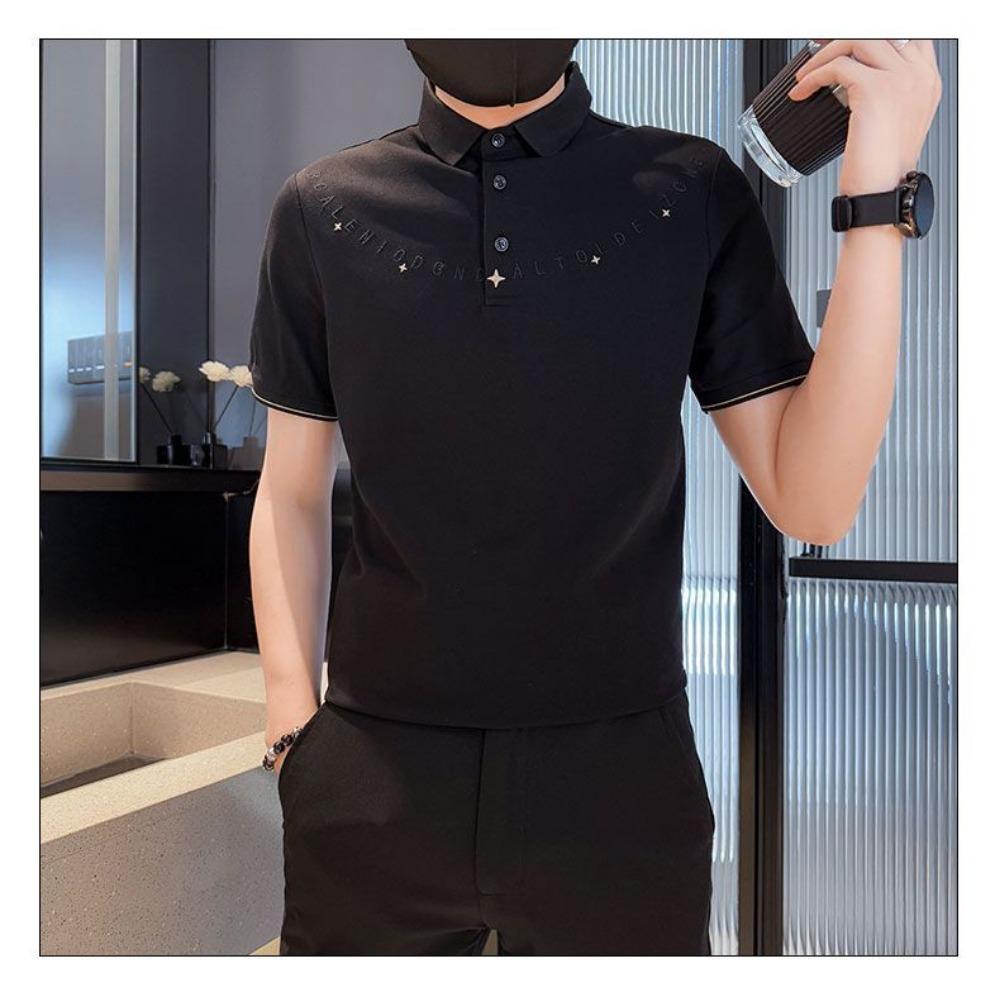 Minimalist Design POLO Letter Short Sleeved Lapel Summer New Item Niche Solid Color Versatile Men's Top