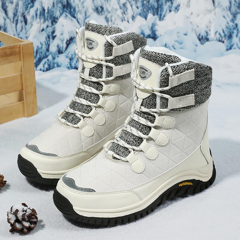 Women Snow Boots Winter Ankle Boots with Fur Large Size Mother White High Top Warm Waterproof Outdoor Hiking Boots 36-42