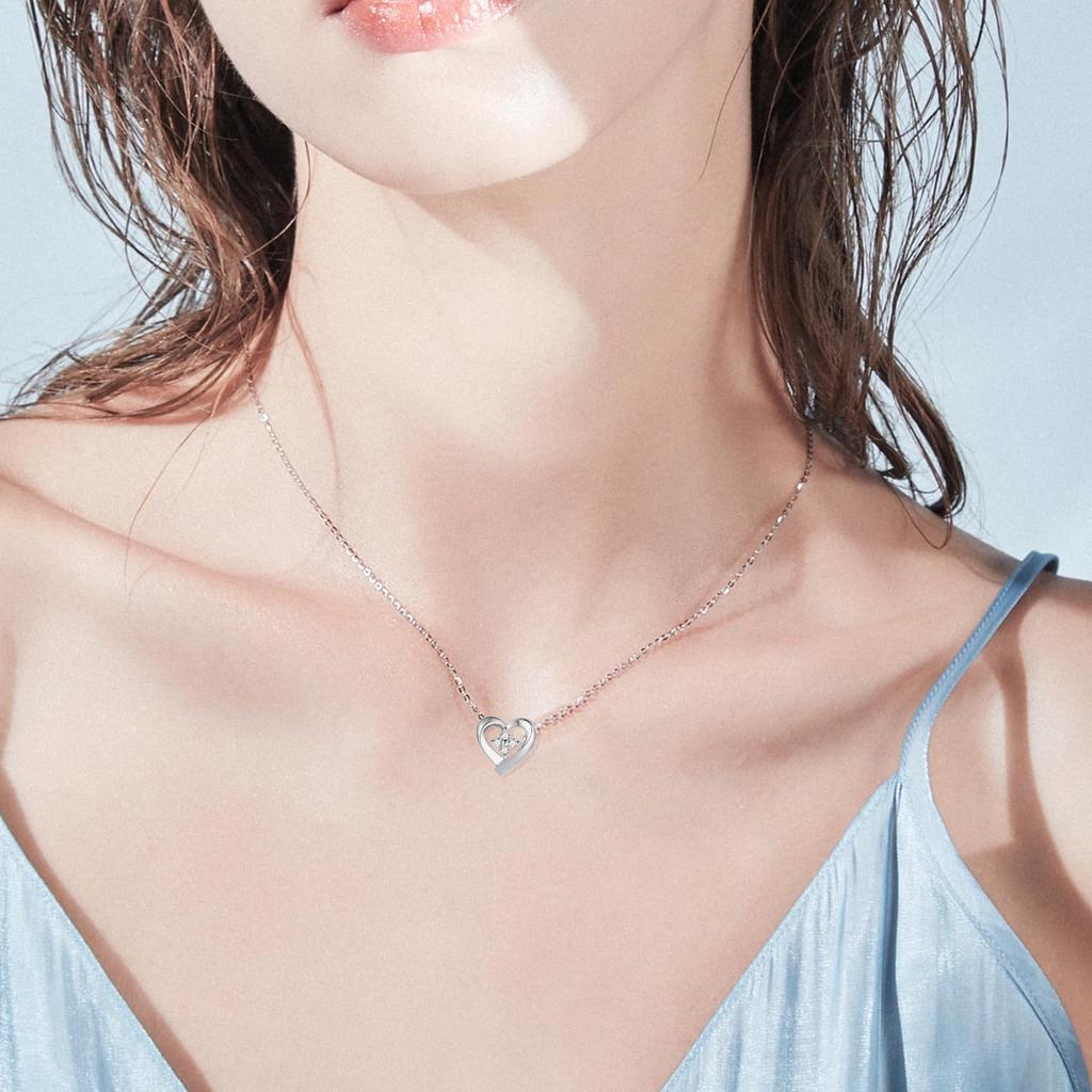 FANCIME Diamond Necklace for 4 Approximately Heart Motif with Silver Perfect for and Gift Women, Platinum, Lab-Grown Diamonds, 0.035 Carat, Pendant,