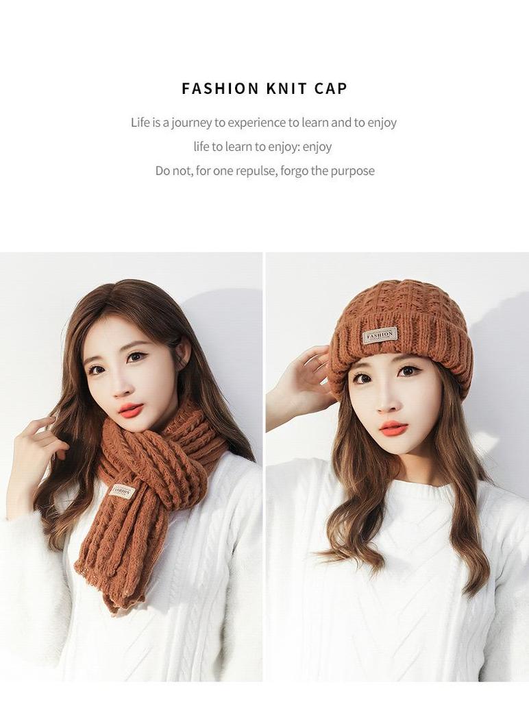 Dámská pletená čepice a šála v korejském stylu - Teplé, všestranné, jednobarevné