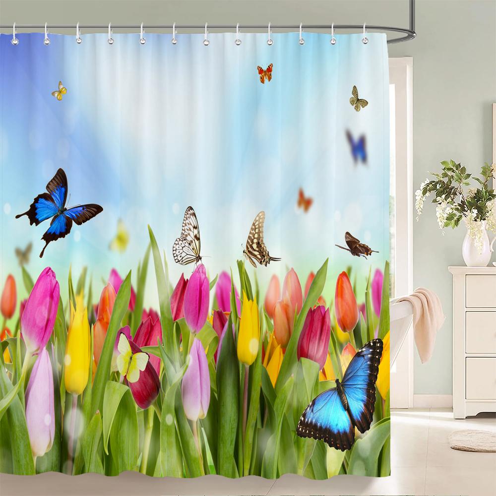 Bunte Schmetterlingsfedern 3D Duschvorhänge Badezimmervorhang mit Haken Wasserdicht 180x240 Polyesterstoff Dekoration Sichtschutz