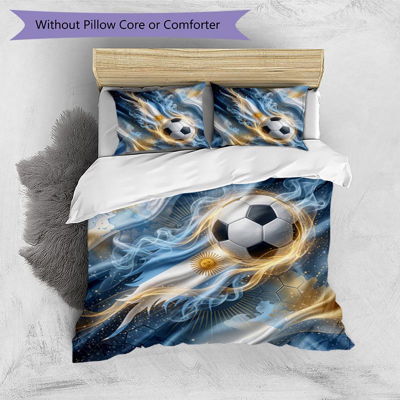 Argentina Football Printed Bedding 3 Piece Set Cozy Breathable Bed Cover Set As Housewarming Holiday Gift