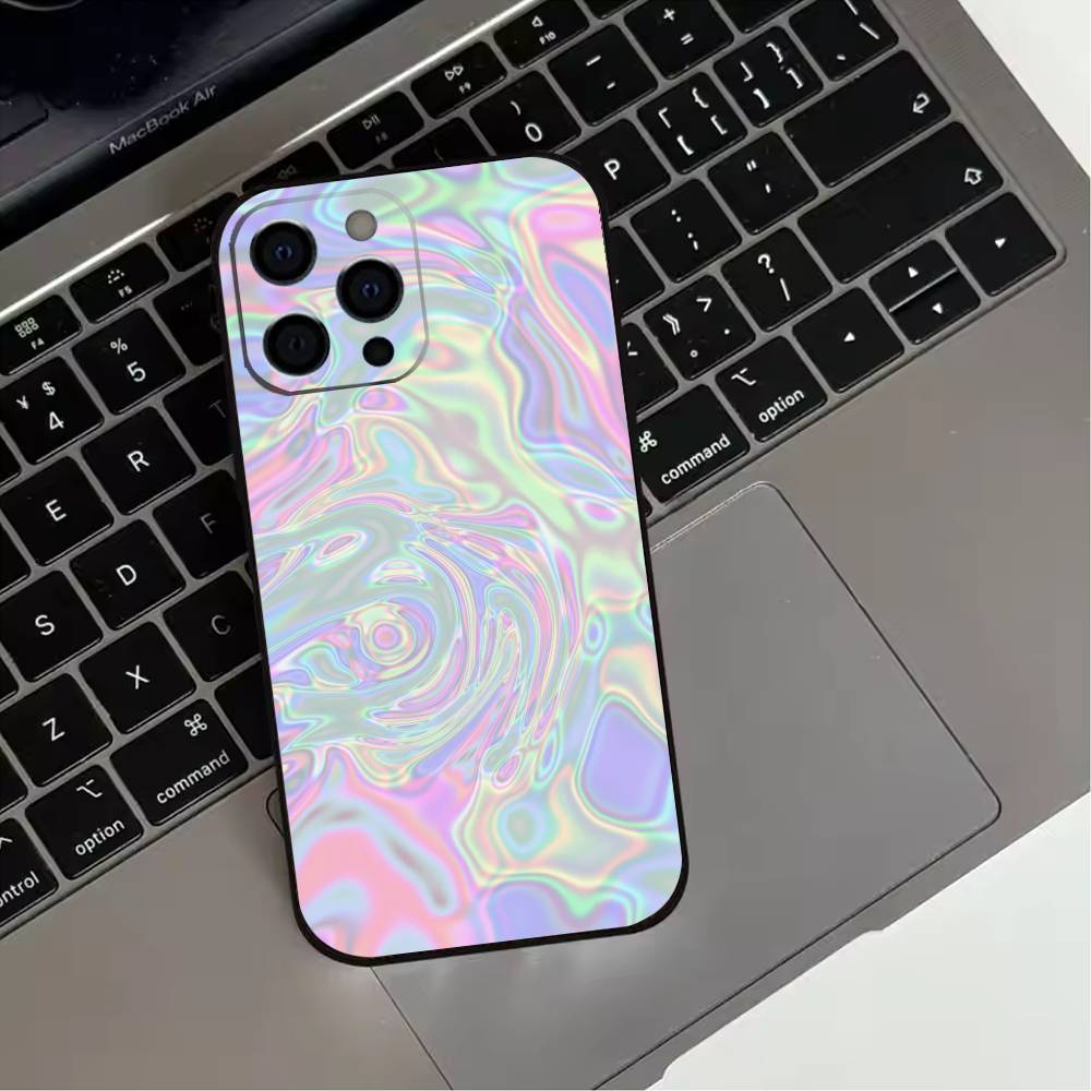 Laser Style Phone Case For iPhone 17,16,15,14,13,12,11 Plus,Pro Max,XS,Soft Silicone Black Cover