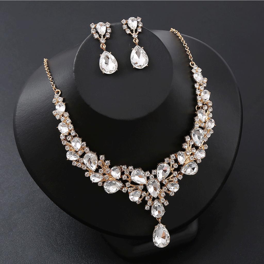 Fashion Rhinestone Necklace Earrings Set Dress Accessories