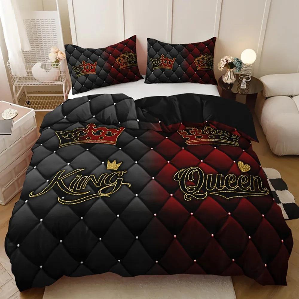 3Pcs Black Red Bedding Set King Queen Rrown Printed Cozy Duvet Cover Set King Queen Twin Single Size Birthday Gift Bedroom Decor