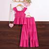 2025 Summer Girls' Spaghetti Strap Top & Wide-Leg Pants Two-Piece Set - European & American Style for Middle & Big Kids