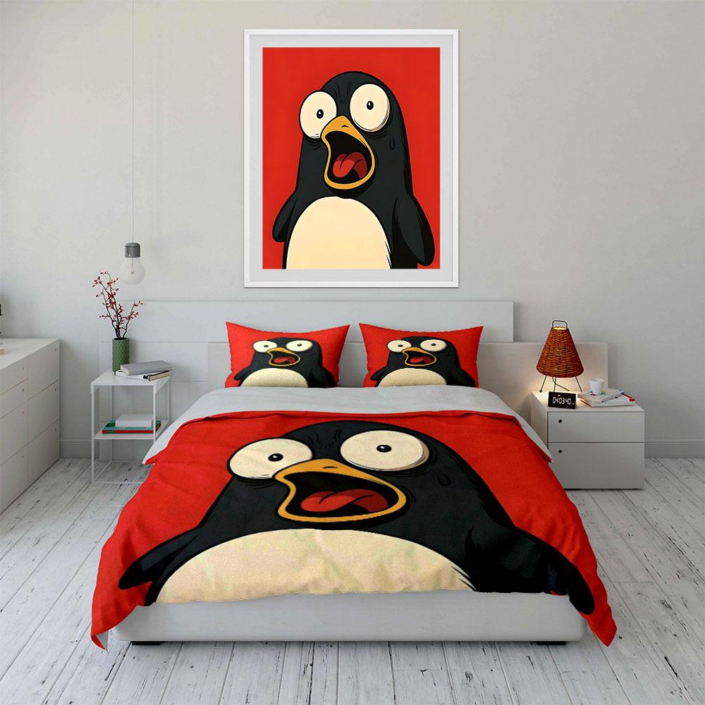 Shocked Penguin Faces Pattern. Bedding Sets Duvet Cover Sets Duvet Covers Pillowcases(1 * Duvet Cover 2 * Pillowcases, Without Duvet Insert)