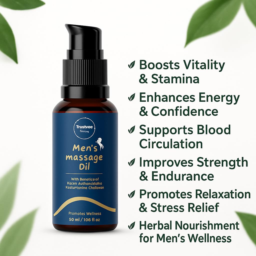 Trustwee Massage Oil for Men | Improves Vigour I Boosts Strength And Stamina | Intimate Massage Oil with Kesar, Ashwagandha, Shatavari30ml