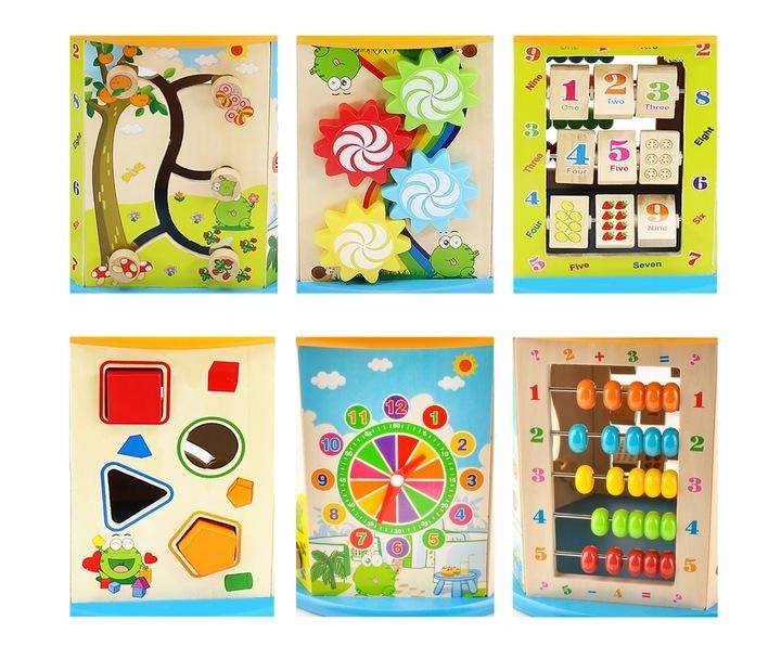Kostka Drewniana Edukacyjna Sorter 8W1 Labirynt Skrzynka Zegar Zabawka