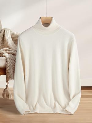 Men's 100% Pure Cashmere High-Neck Sweater - Autumn/Winter White Knit Base Layer