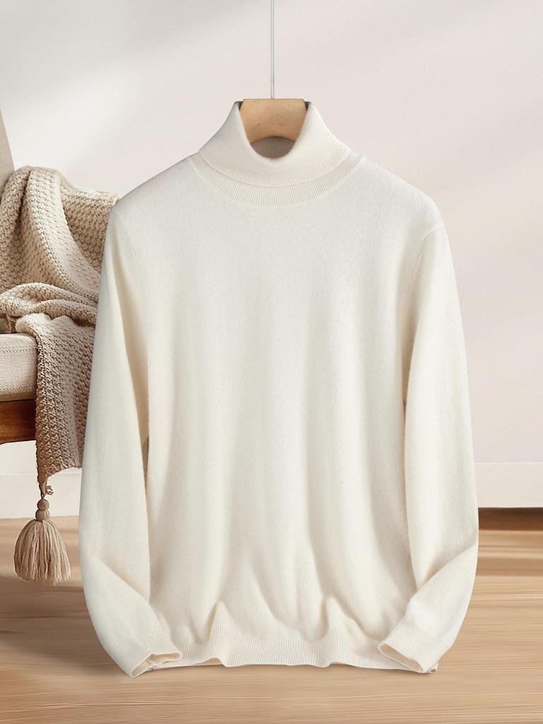 Men's 100% Pure Cashmere High-Neck Sweater - Autumn/Winter White Knit Base Layer