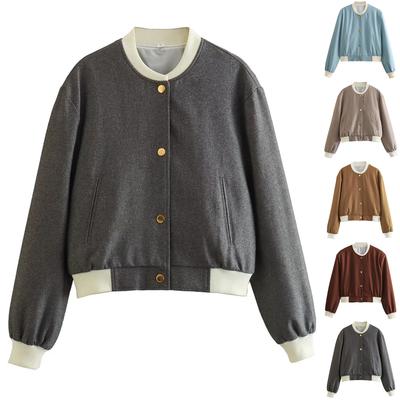 Ladies' Contrasting Color Fashionable Long Sleeved Button Down Jacket Jacket