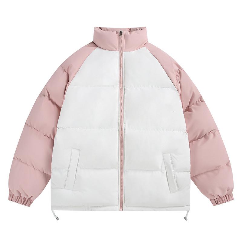 Stand-up collar cotton-padded jacket, winter couple cotton-padded jacket, thickened warm bread clothes, men's casual color-matching 