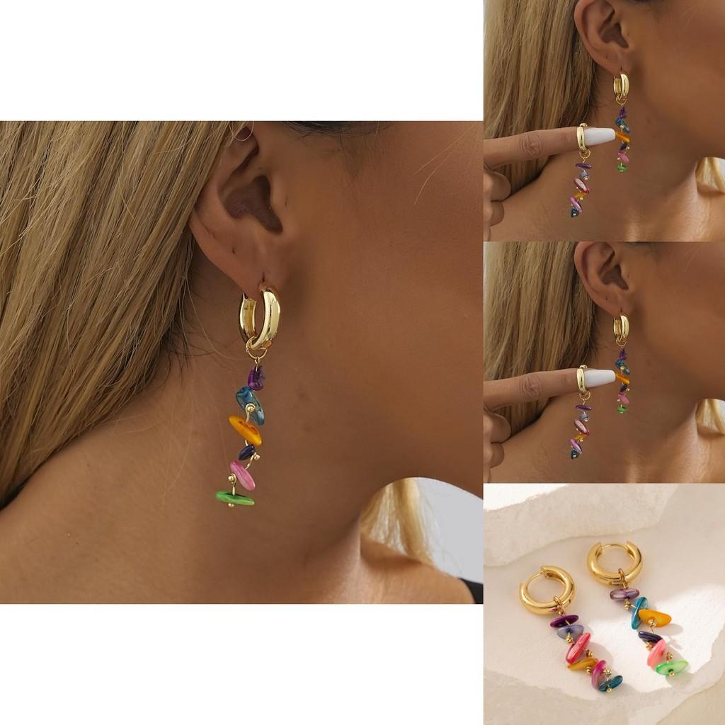 Trendy Colorful Shell Earrings For Women Natural Stone Geometric Design Jewelry