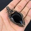 Black Onyx Gemstone Pure Copper Wire Wrapped Handmade Pendant Jewelry For Her
