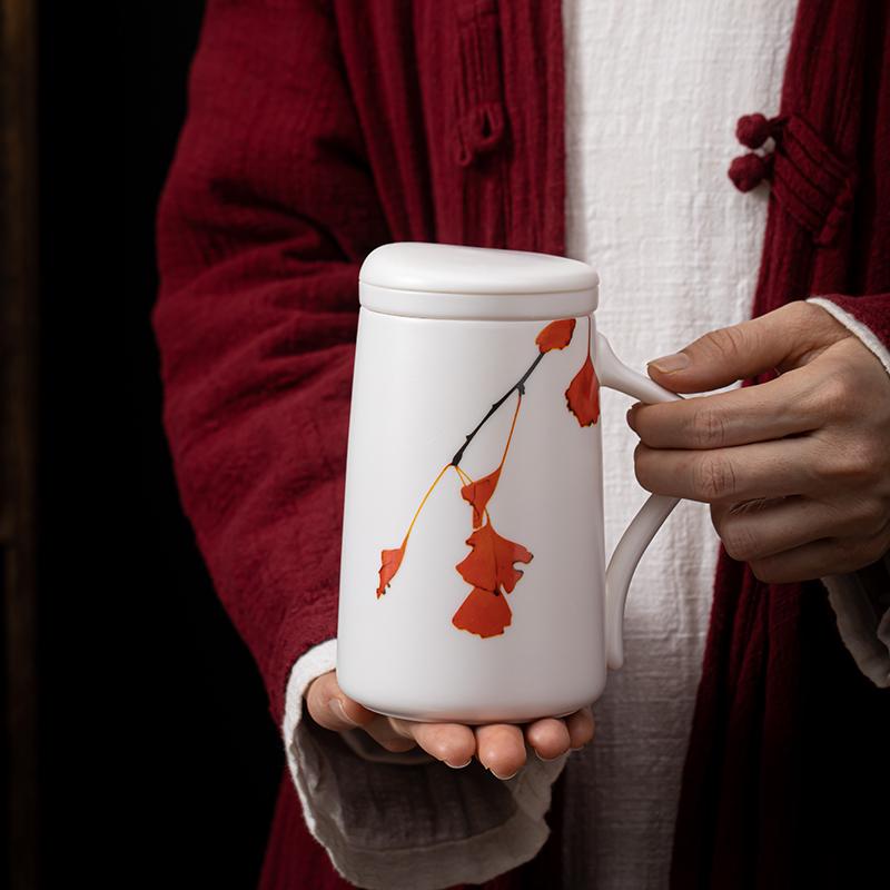 Mug with Lid Large Capacity Letter Creative Ceramic Water Cup Tea Cup Office Cup Customized Mutton Fat Jade Overglazed Color