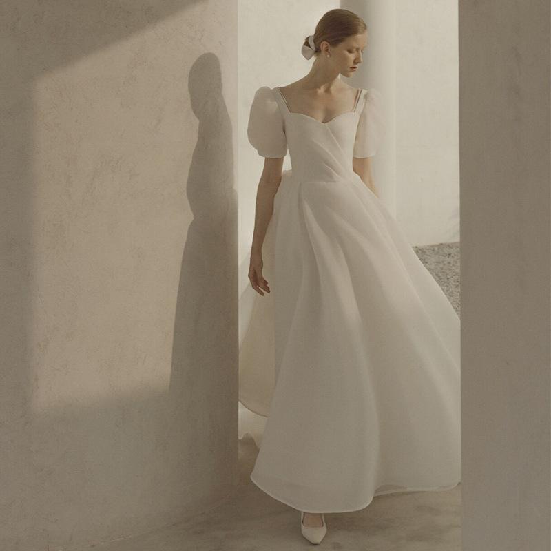 French Light Wedding Dress 1011 Summer New Bride Going Out Dress Simple Big Temperament Travel Photography Registration Wedding Dress