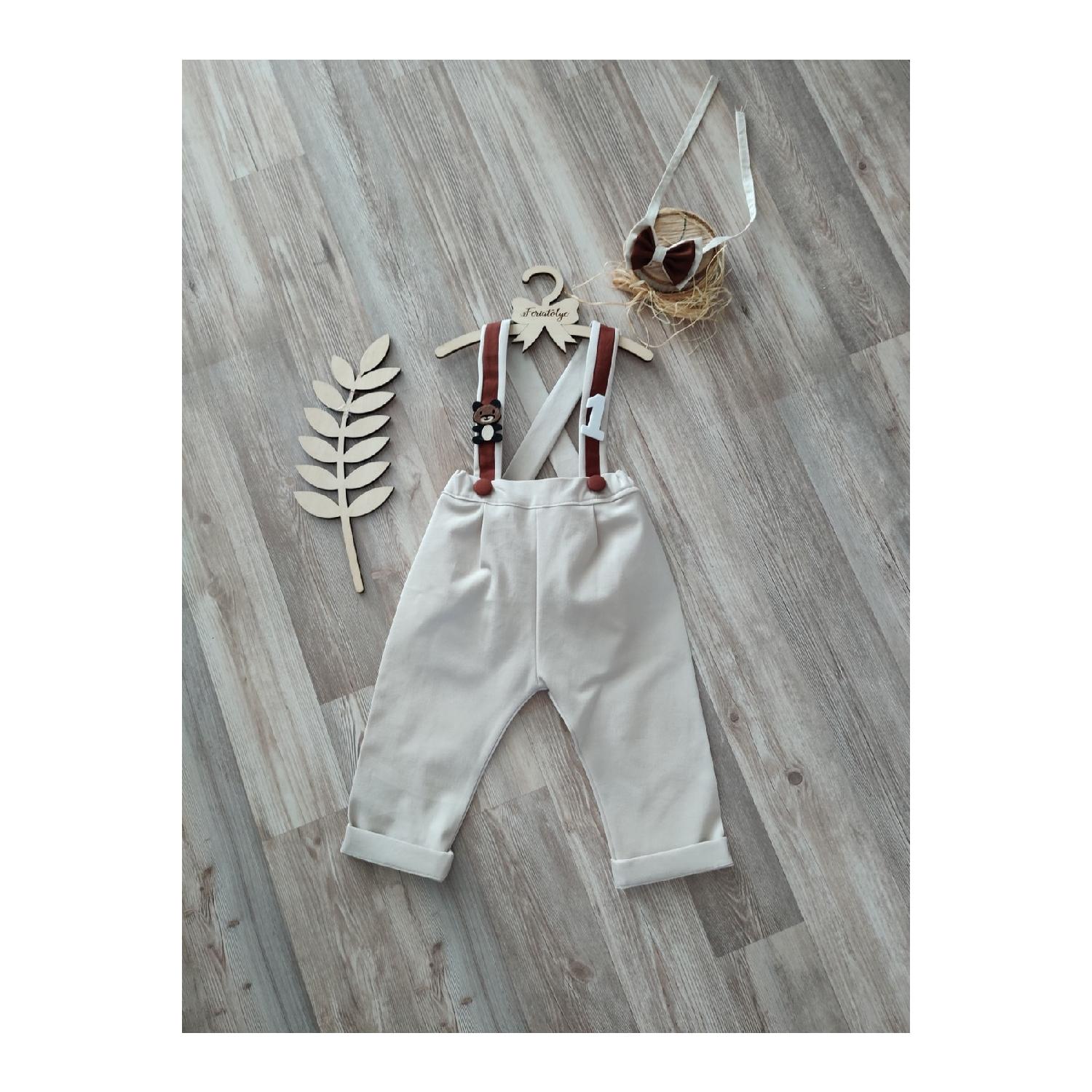

Кремовый кофе Tenict Conception Boy Boy Pants Salopet Birthday Special Day Outfit 24-36 Ay
