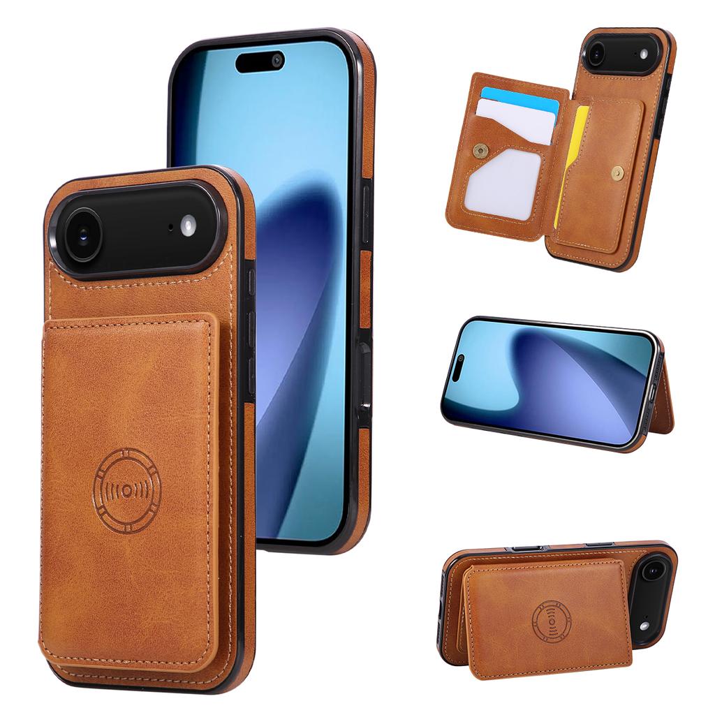 For iPhone 17 Air Case Card Holder Kickstand PU Leather+TPU Phone Cover