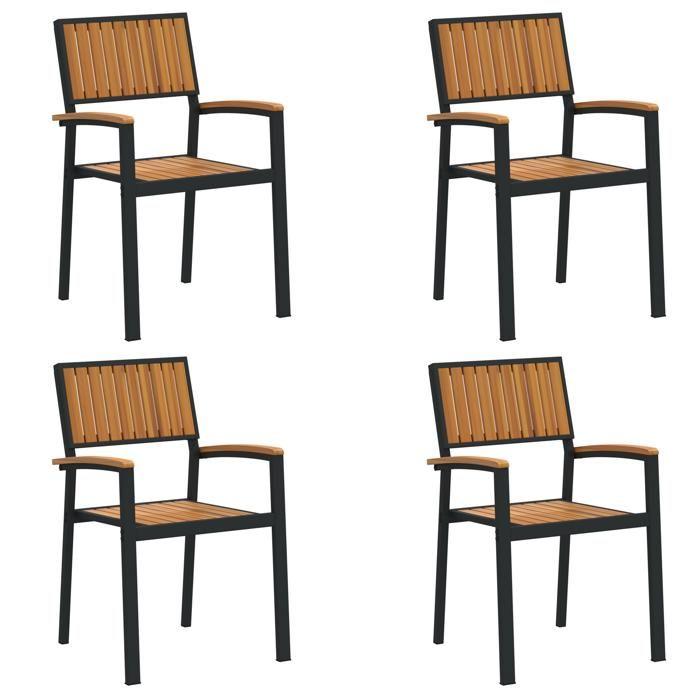 Chaises d'extérieur vidaXL 4 pcs Empilables en Bois d'Acacia Noir et Métal 4010627