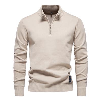 Suéteres tipo polo de algodón con cremallera de un cuarto para hombre, de color liso, informales, de punto social, con cuello alto