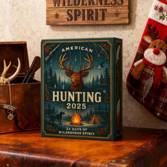 American Hunting Advent Calendar 2025 24 Days Christmas Countdown with 2D Hunting-Themed Surprises And Mini Survival Charms for Hunters Outdoorsmen