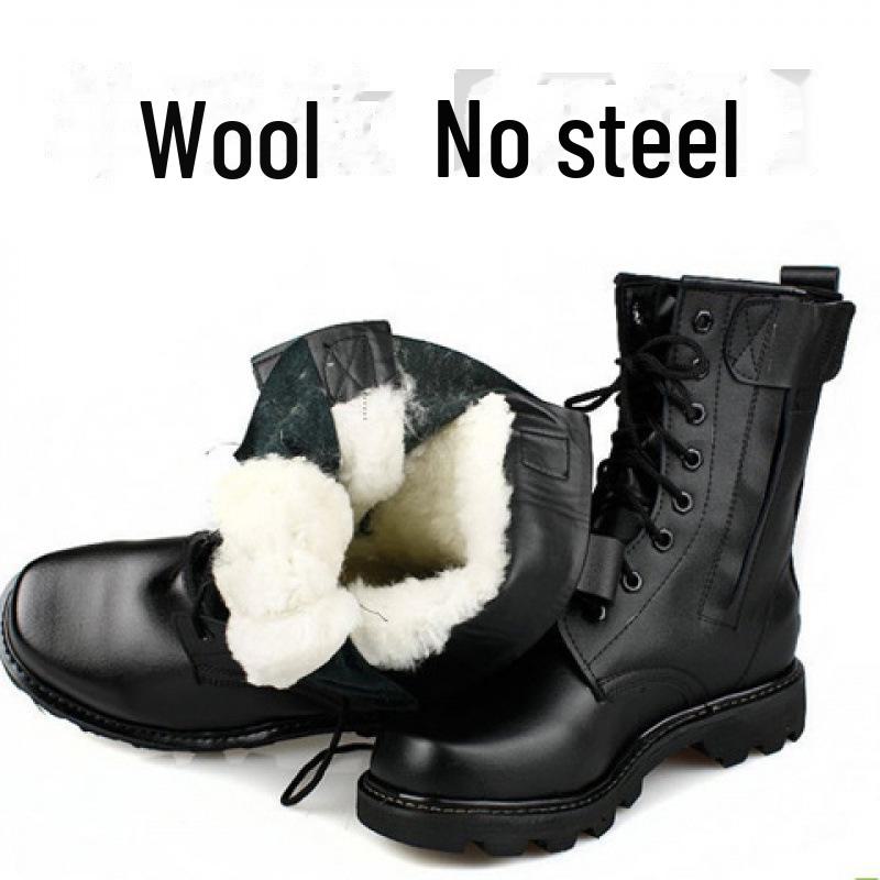 Men's High-Top Wool-Lined Martin Boots: Winter Outdoor Non-Slip Leather Boots, Thickened for Warmth.